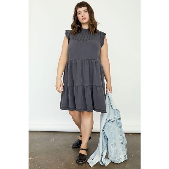 NEW Anthropologie Jenee Washed Black Tiered Flutter Tunic Mini Dress X-Small - Picture 6 of 6